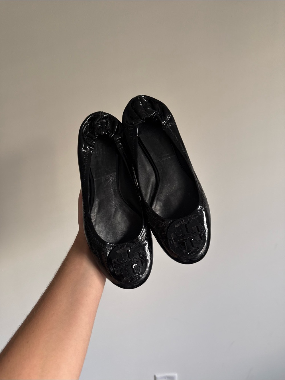 Tory Burch Black Patent Leather Logo Ballet Flats
